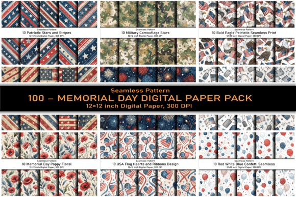 100 Memorial Day Digital Paper Pack – A Versatile Tool for Patriotic Creations