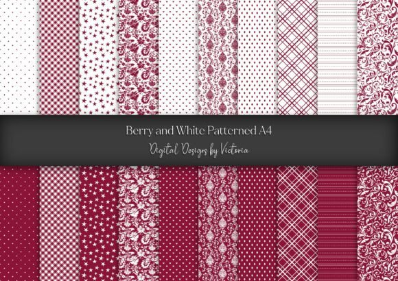 Berry and White Patterned Digital Paper