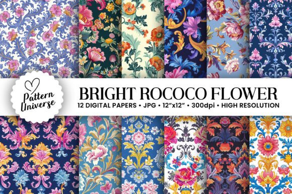 Bright Rococo Flowers Digital Papers