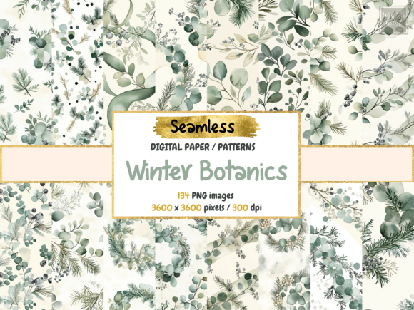 Bring Frosted Natural Elegance with Winter Botanics Seamless Digital Paper