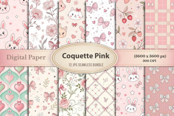 Coquette Bunny Pink Bow Digital Paper