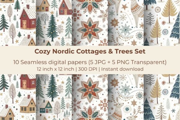 Cozy Nordic Cottages Trees Set: A Practical Design Resource for Winter-Themed Projects
