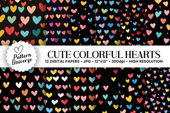 Cute Colorful Hearts Digital Papers
