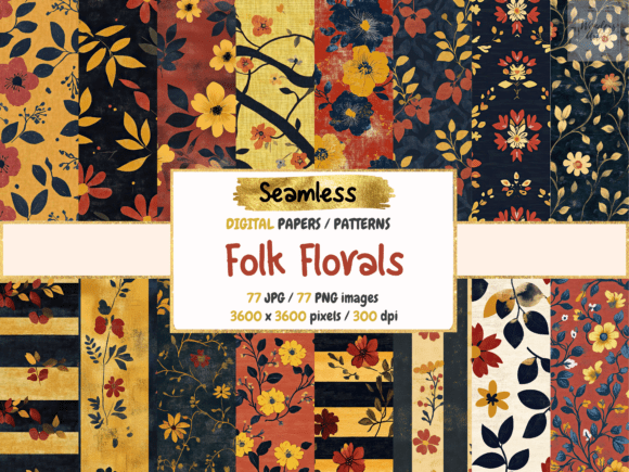 Folk Florals Seamless Digital Papers