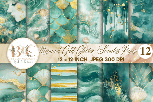 Mermaid Gold Glitter Seamless Background
