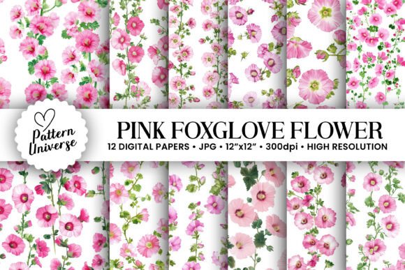 Pink Foxglove Flowers Digital Papers