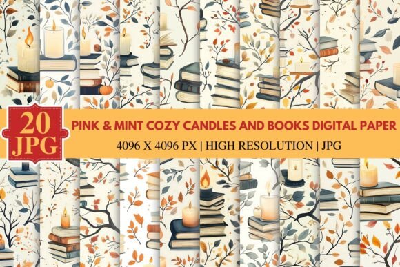 Pink Mint Cozy Candles and Books Digit