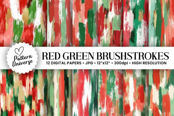 Red Green Brushstrokes Digital Papers