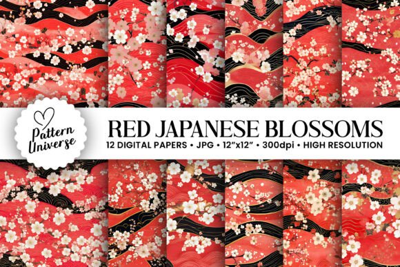 Red Japanese Blossom Digital Papers