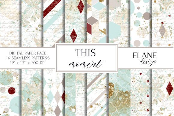 Teal Gold Glitter Abstract Digital Paper