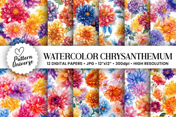 Watercolor Chrysanthemum Colorful Flower: A Creative Resource for Modern Designers