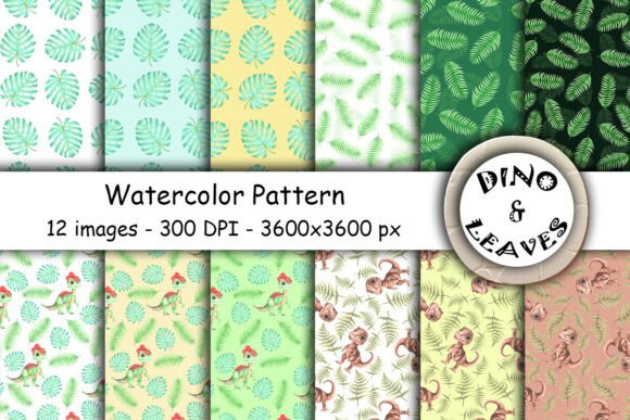 Watercolor Dino Leaves Pattern