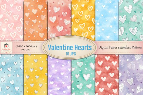 Watercolor Valentine Heart Digital Paper for Creative Projects